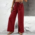 thumbnail image 5 of Cotton Linen Teacher Outfits for Women Drawstring Elastic High Waisted Palazzo Pants Casual Wide Leg Long Lounge Pant Trousers Loose Fit Fashion Trendy Slacks 2026 Summer Outfits, 5 of 7