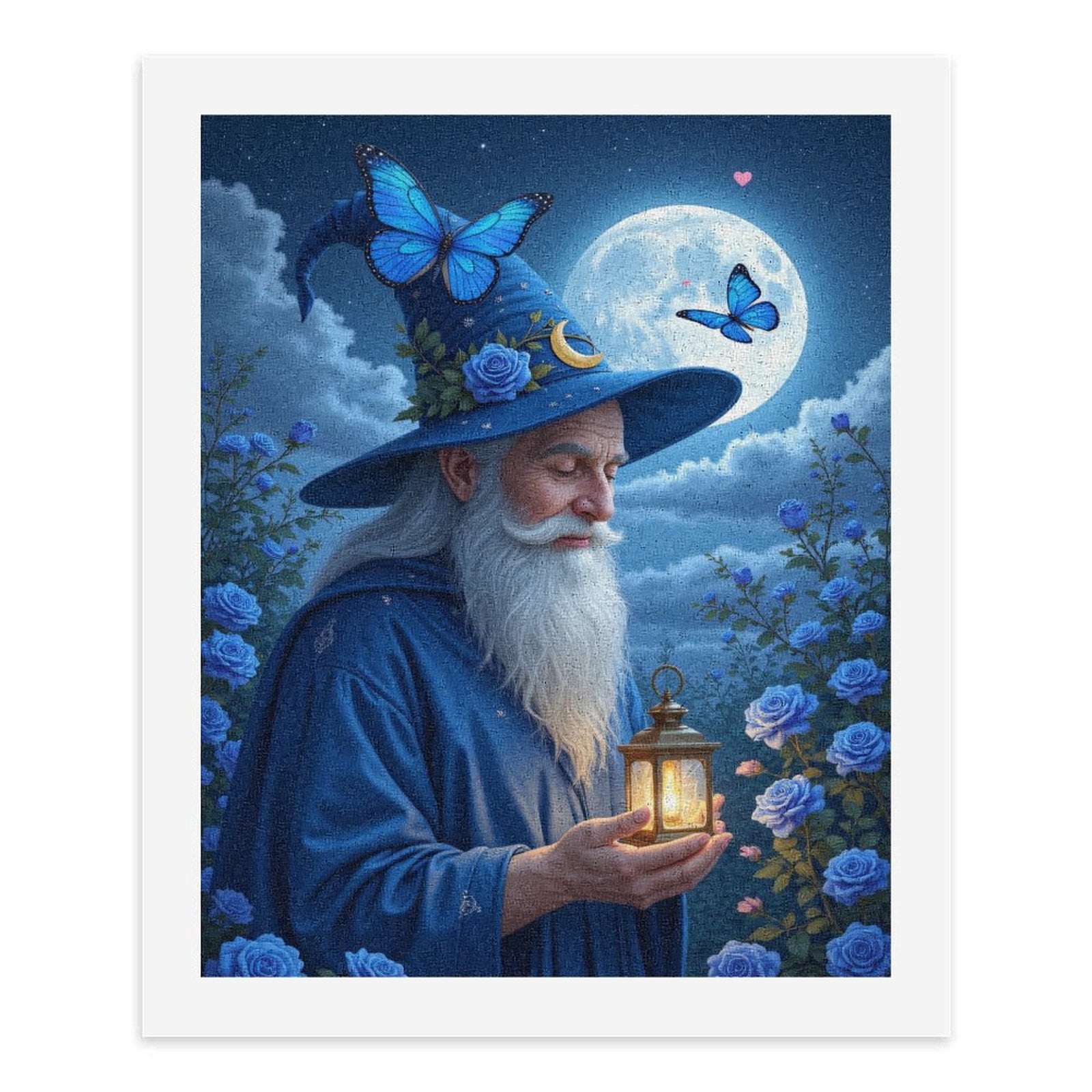 Paint By Numbers Kit for Adults Beginner - DIY Wizard Lantern Moonlight Blue Roses Canvas Painting Kits for Adults, Frameless Paint By Number for Adults for Home Wall Decor 16x20 Inch