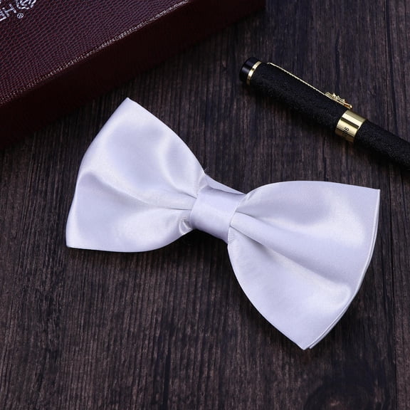 Raindrops Men's White Polyester Silk Bow Tie with Glossy Finish, Perfect for Formal Events and Special Occasions