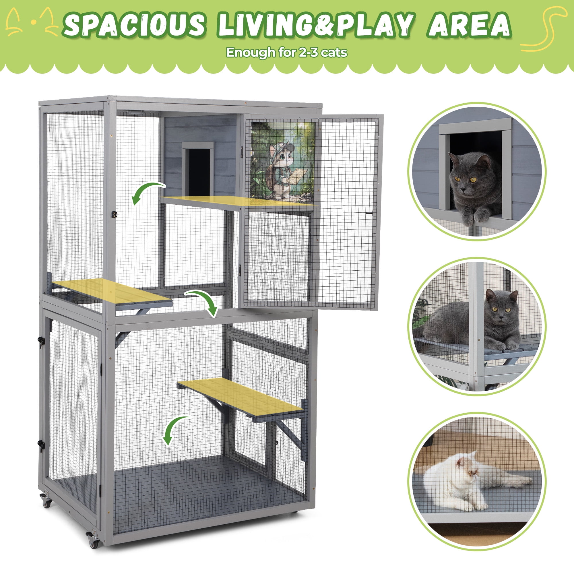 COZIWOW Catio on Wheels for Patio, Outdoor Cat Enclosure Window Access