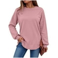 thumbnail image 7 of Women's Tunic Tops Fall Winter Loose Crew Neck Long Sleeve Batwing Cold Shoulder Curve Hem Plain Leisure Waffle Knit Top Tops(Pink,M), 7 of 7