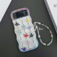 thumbnail image 1 of Correa De Muñeca Impresa Con Flores Borde De Onda Funda De Silicona Suave Transparente Para Teléfono Samsung Galaxy Z Flip 4 3 Carcasa De TPU Con Cordón Cubierta Protectora A Prueba De Golpes, 1 of 4