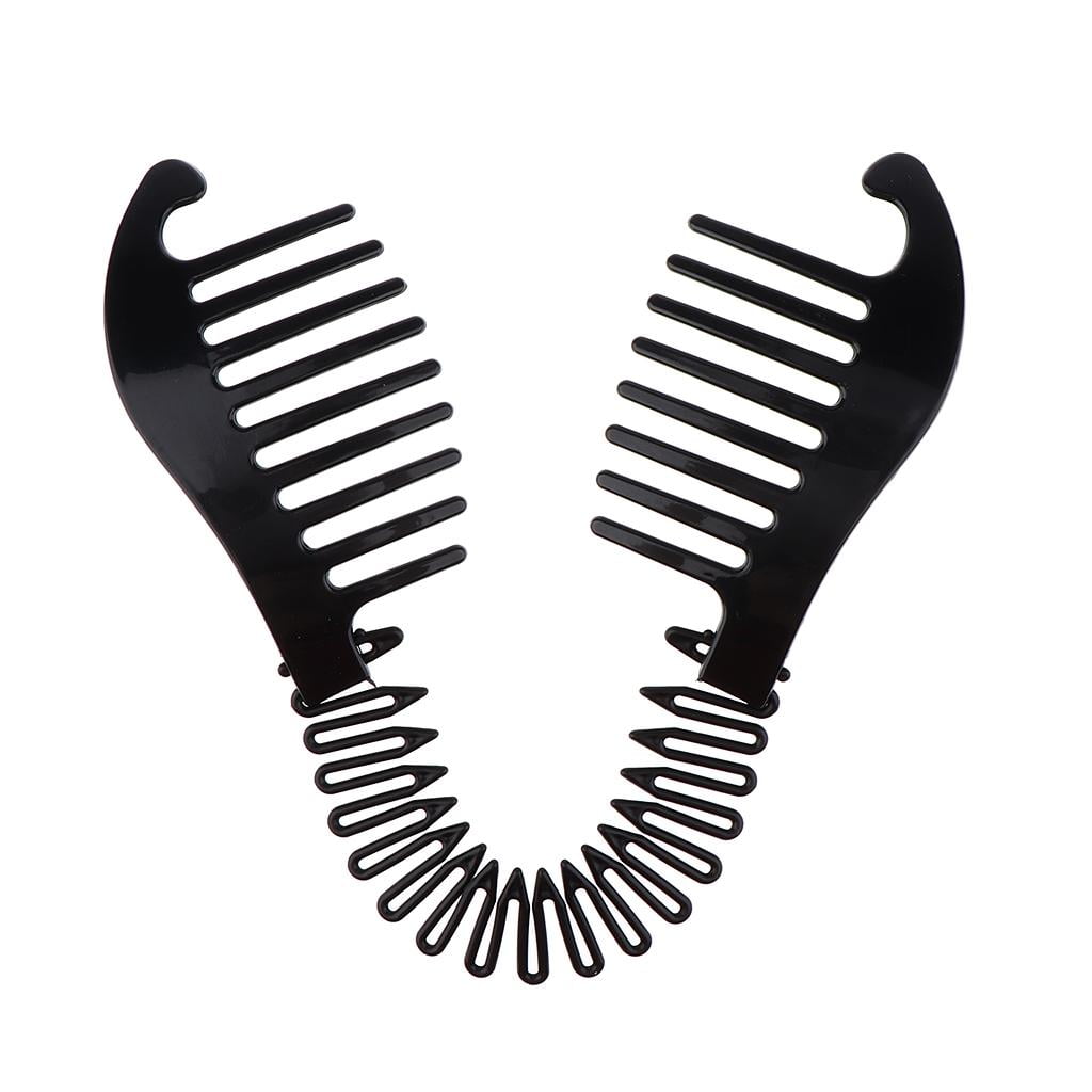 6x Interlocking Banana Combs Hairclip French Side Combs Holder Bendable Updo Hair Clip Elastics Ties - Brown + Black, 16x7cm
