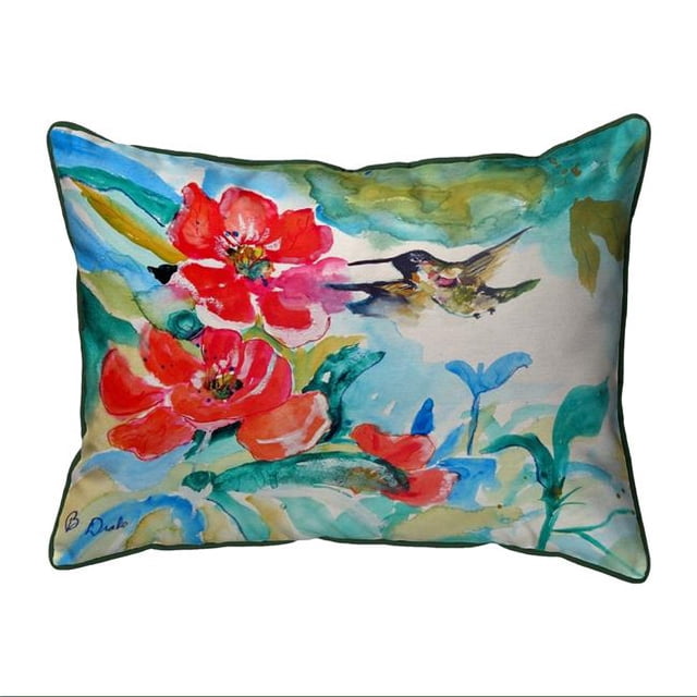 Betsy Drake HJ1007 Coussin Grand pour l'Intérieur et l'Extérieur 16 x 20 Po Colibri et Fleur Rouge