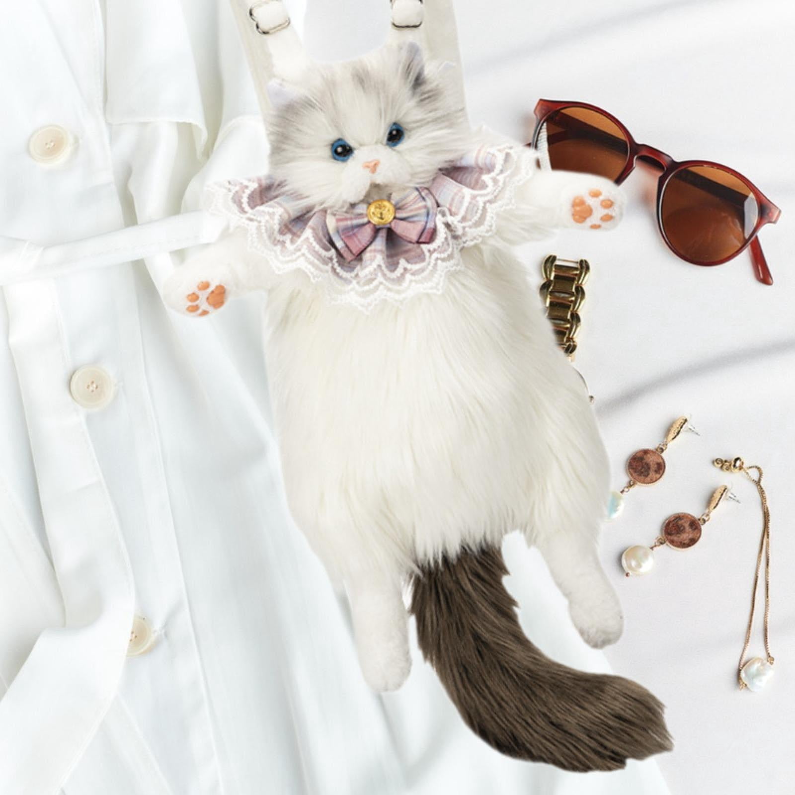 Abbraccia Cute Stuffed Cat Doll Backpack Funny Animal Shaped Backpack for Pet Lovers Gifts Gray