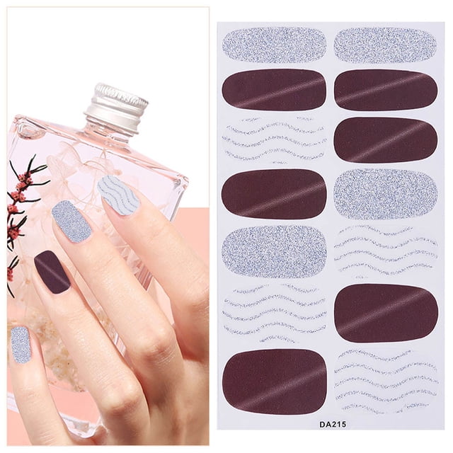 Fiudx Pegatina de Uñas con Diseño de Celosía, Color Puro, con Purpurina, Esmalte de Uñas, Pegatina Completa