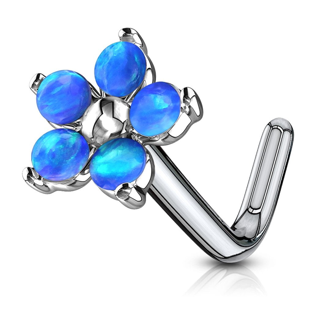 20G L Bend Synthetic Opal Teardrop Nose Stud Bar Ring Body Piercing Jewellery 