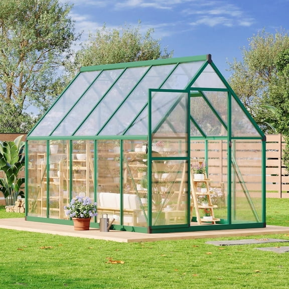 EastVita 6x9 Ft Aluminum-Framed Polycarbonate Greenhouse Kit Adjustable Roof Vent Clear Pop-up Greenhouse Blue