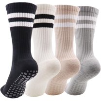Pilates Socks with Grips for Women, Non Slip Yoga Socks, Anti Skid Socks for Yoga Pilates Gym Sports 4 Pairs
