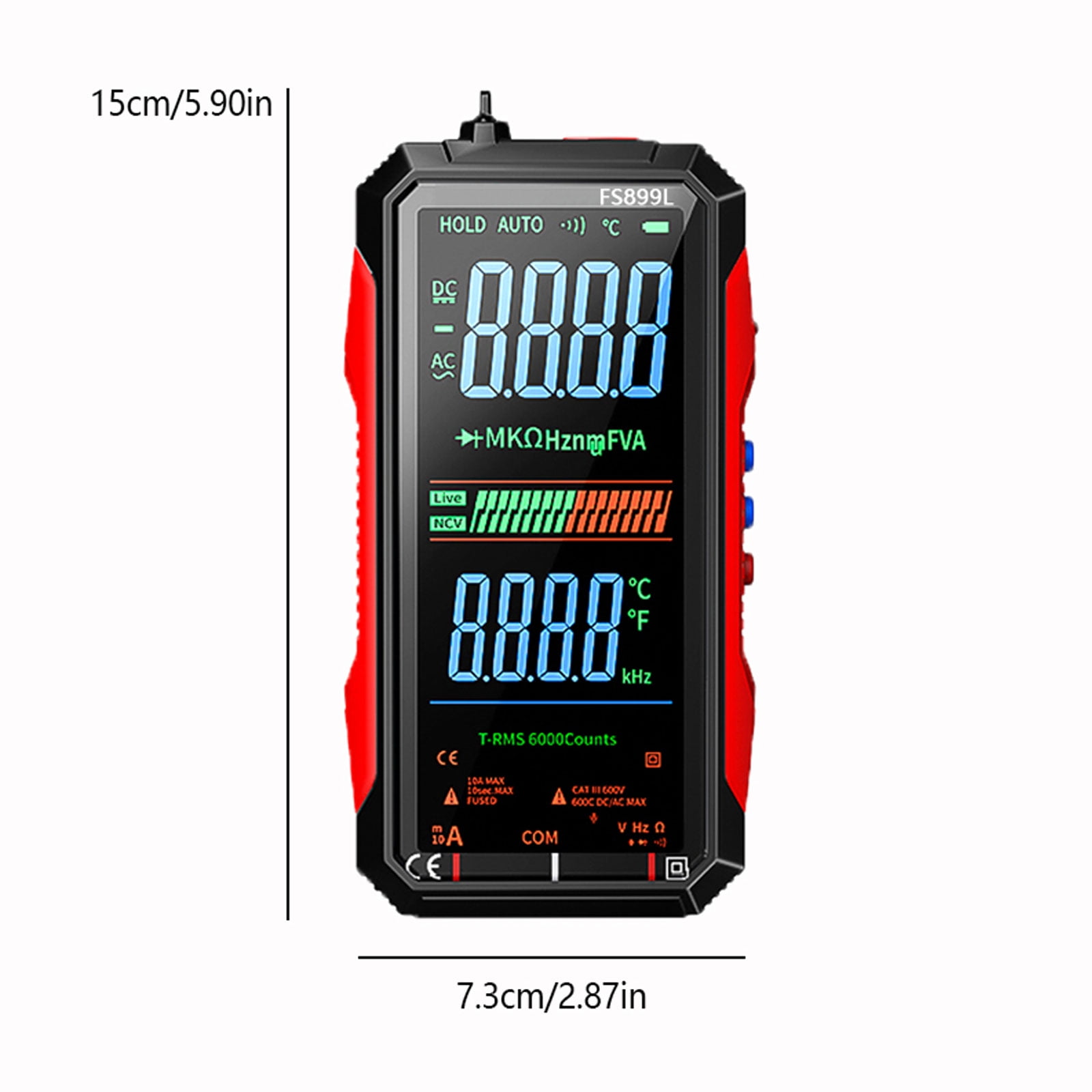 True RMS 6000-Count Digital Voltmeter,USB Rechargeable FS899L Multimeter,Large Color Screen & Backlight,Smart Automotive Electrical Non Contact Voltage Tester