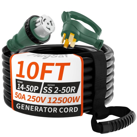 Cable de generador: enchufe AF de 50 amperios y 10 pies con cierre giratorio 14-50P a SS2-50R
