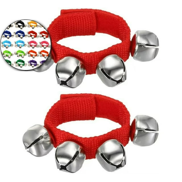 Dvruxg 2 Pcs Clochettes de Poignet, Grelots Clochettes de Cheville Clochettes de Poignet Bracelet Instruments de Percussion Bande Rythmique Musicale 4 Clochettes Argentées pour Fête Noël (Rouge)