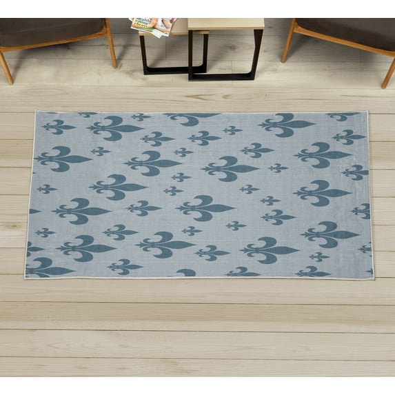 Fleur De Lis Decorative Rug, Lily Pattern Classic Retro Royal Vintage European Iris Ornamental Art, Quality Carpet for Bedroom Dorm and Living Room, 6 Sizes, Blue Grey, by Ambesonne