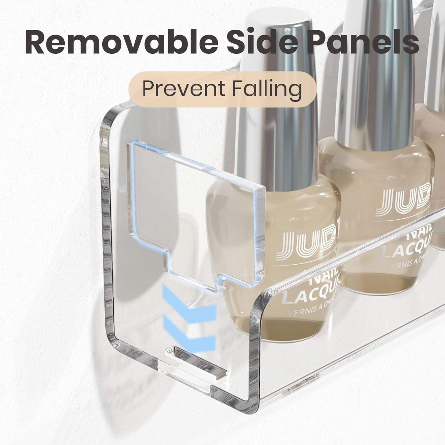 NIUBEE Nail Polish Rack, Clear Acrylic Nail Polish Wall Organizer Holder Display 96 Bottles, Removable Anti-slip End Inserts,Floating Nail Shelf for Paints and Essential Oils