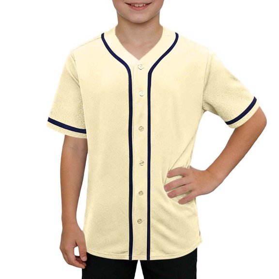 AHTJRT Boys Short Sleeve Button Down Shirt Striped Color Workout Shirts Stretchy Quick-Dry Athletic Bowling Baseball Tops Beige 4-5 Years