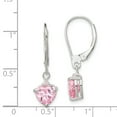 thumbnail image 2 of 925 Sterling Silver Pink CZ Leverback Dangle Earrings; for Adults and Teens; for Women and Men, 2 of 2