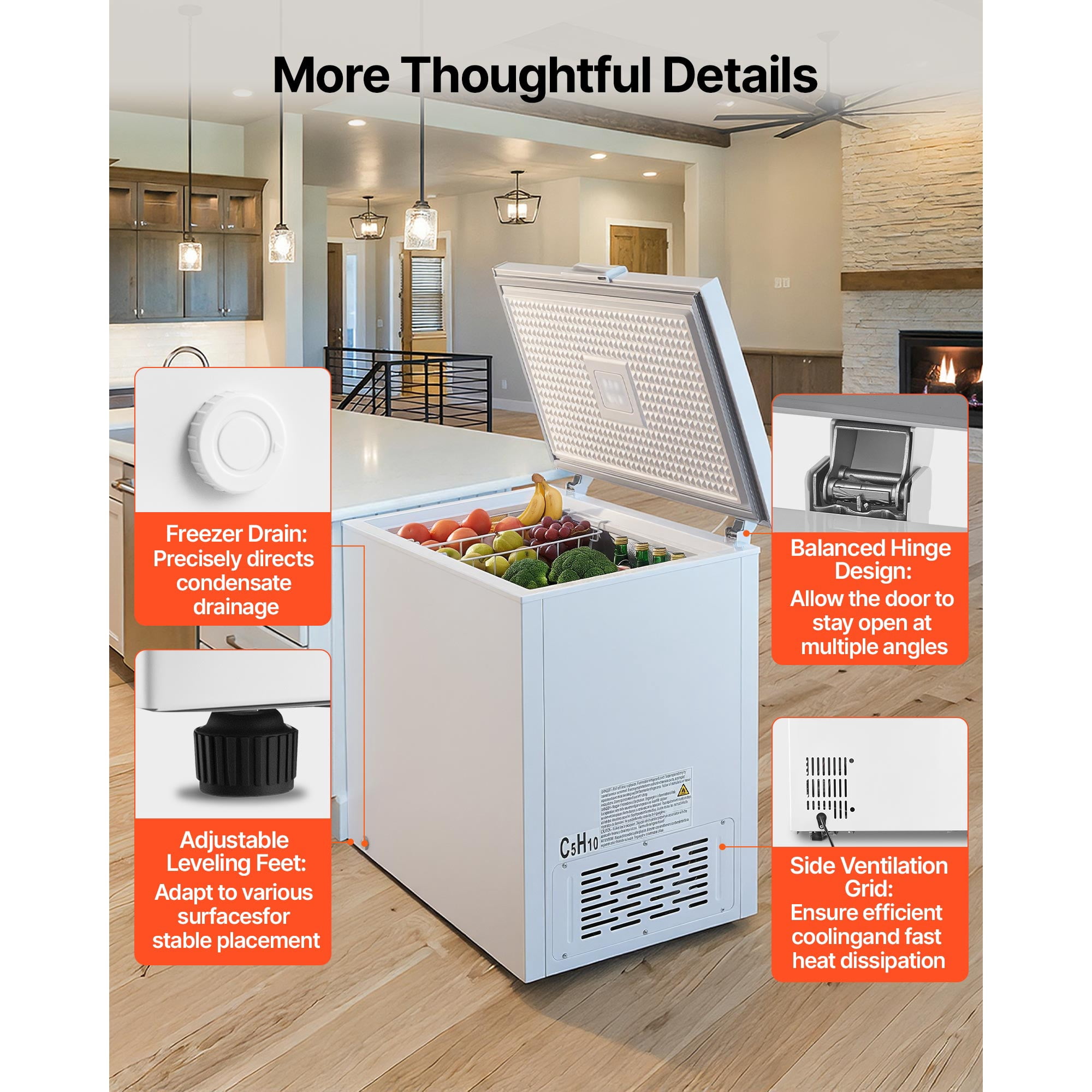 KFFKFF 6.7 Cu.ft Compact Chest Freezer, Free-Standing Deep Freezer with Top-Opening Door, Includes 2 Removable Baskets & Adjustable Temperature Control - Energy Efficient, Quiet Operation, White