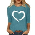 thumbnail image 2 of Lenpel T-Shirts pour Femmes Grande Taille Manches 3/4 Col Ras du Cou Tuniques à Imprimé Cœur Hauts Décontractés T-Shirts Graphiques (Marine, 4X-Grand), 2 of 3