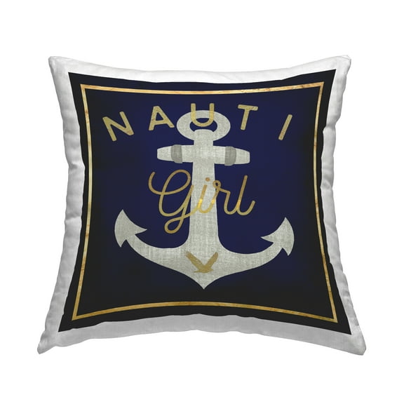 Stupell Industries Nauti Girl with Anchor Decorative Printed Throw Pillow Design by Graffitee Studios.