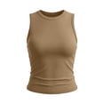 thumbnail image 7 of Inverlee Womens Crew Neck Tank Top Sleeveless Ruched Side Slim Fit Casual Daily Wear Tops Khaki XXL, 7 of 7