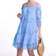 thumbnail image 4 of Vestido largo de encaje con hombros descubiertos para mujer: falda escalonada, mangas con volantes, elegante para bodas y fiestas, 4 of 8