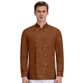 thumbnail image 2 of GrmtClth Chef Coat Men Double-Breasted Personalized Cook Shirts Long Sleeve Cozy Comfy Work Uniform Brown S, 2 of 6