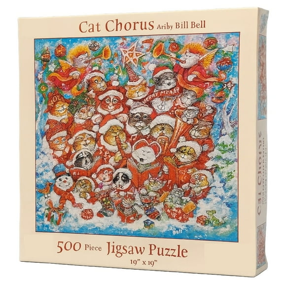 SUNSOUT INC - Cat Chorus Christmas 500 piece Jigsaw Puzzle for Adults by Artist: Bill Bell - Finished Size 19" x 19" - MPN# 21846