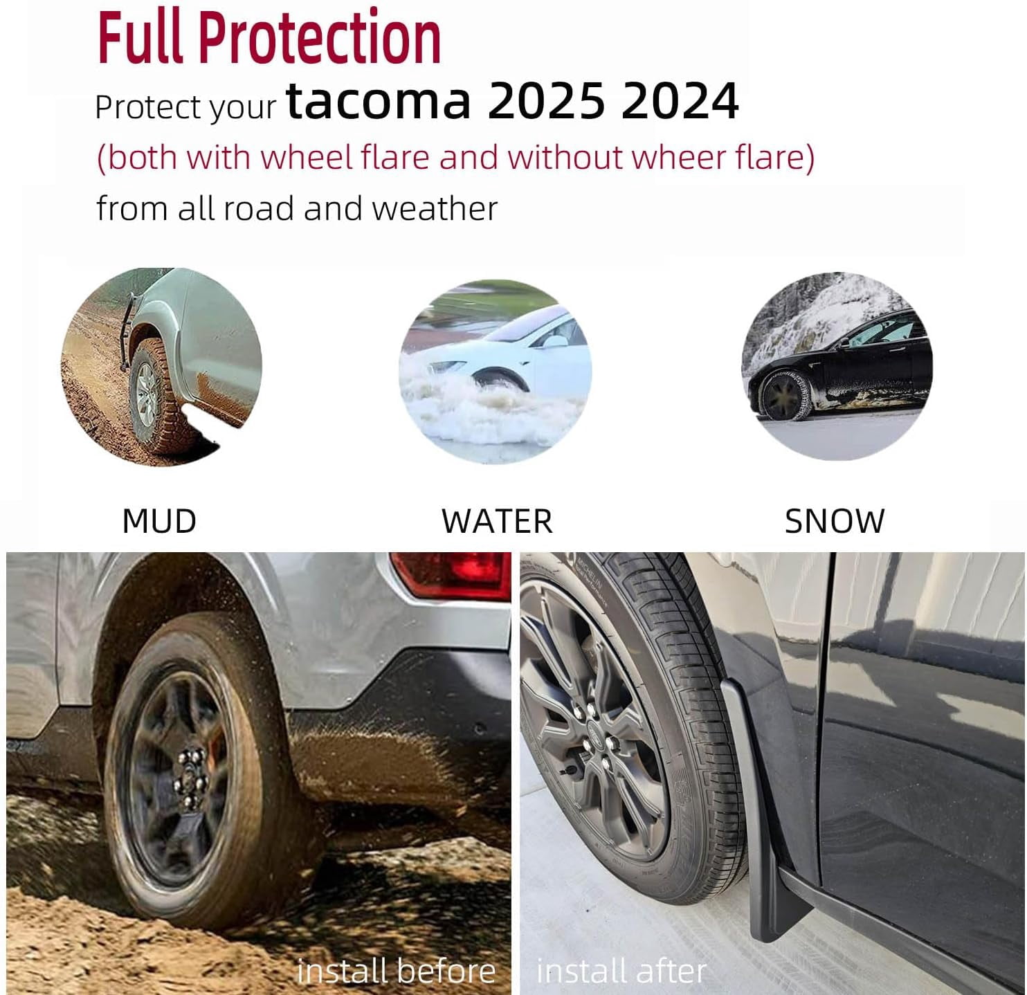 Mud Flaps Kit for 2024 2025 Toyota Tacoma Accessories Mud Splash Guard Front Rear 4pcs