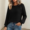 thumbnail image 6 of Xdegoge Womens Crewneck Ribbed Sweater Long Sleeve Pullover Tops with Button Shoulder Details Casual Fall Winter Knit Elegant Basic Fitted Knitwear, 6 of 7