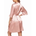 thumbnail image 4 of Avidlove Women's Satin Robe Ruffle Sleeve Short Belted Kimono Bathrobe Valentine Lingerie Bridesmaids Sleepwear, 4 of 8