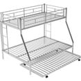 thumbnail image 6 of Twin over Full Bunk Bed with Trundle, Triple Sleeper Metal Frame with 2 Ladders, Guardrails & Locking Wheels, Silver, 6 of 10