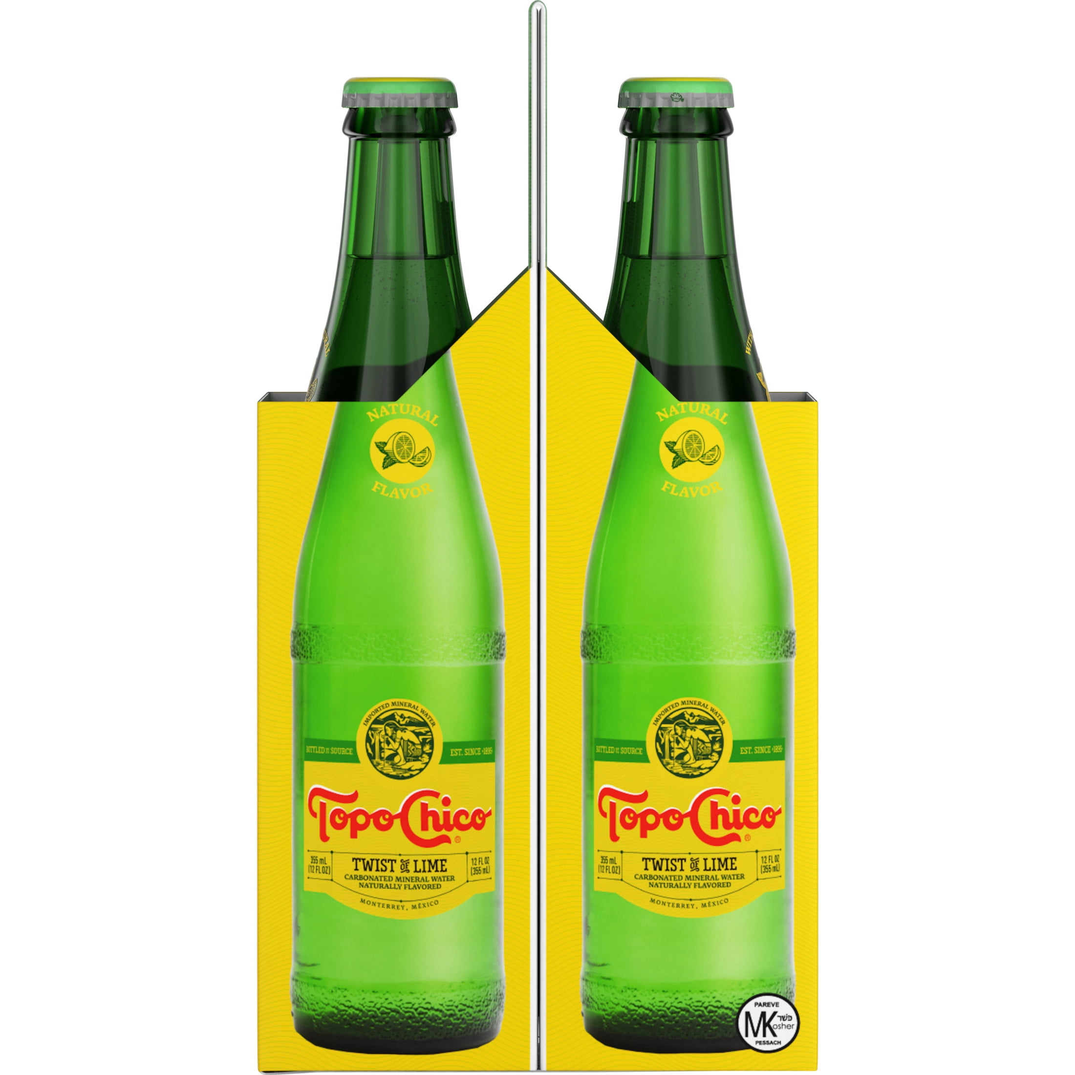 (2 pack) Topo Chico Mineral Water Twist of Lime Sparkling Water Glass Bottles, 12 fl oz, 4 Pack