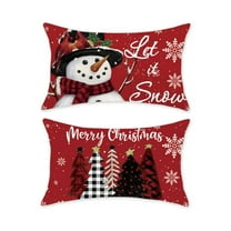 TAJWE Christmas Throw Pillow Covers Red Snow Snowman Xmas Tree Pillowcases Farmhouse Winter Holiday Decorative Cushion Cases for Sofa Couch Living Room Home Décor 12x20 Inches Set of 2