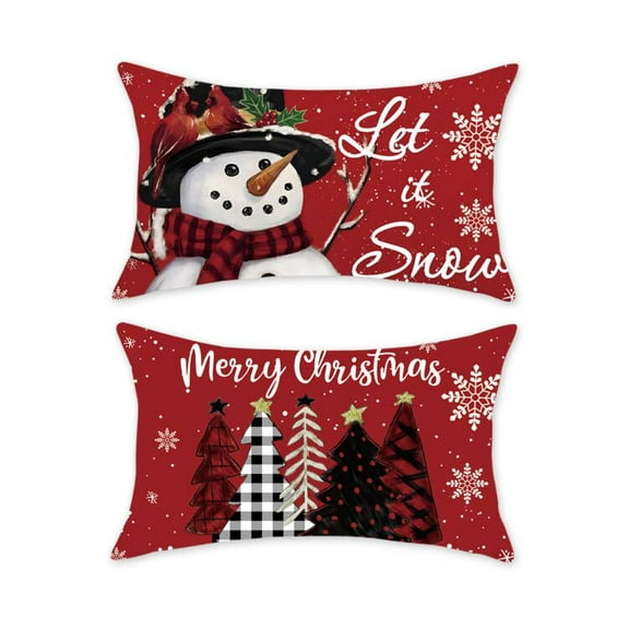 TAJWE Christmas Throw Pillow Covers Red Snow Snowman Xmas Tree Pillowcases Farmhouse Winter Holiday Decorative Cushion Cases for Sofa Couch Living Room Home Décor 12x20 Inches Set of 2