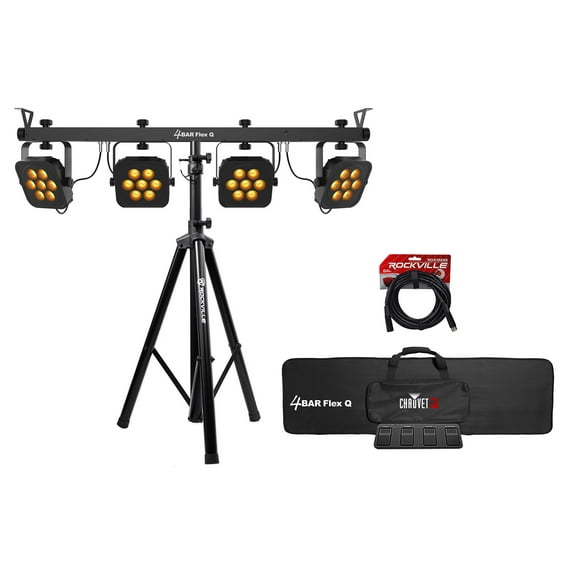 Chauvet 4BAR Flex Q RGBA Wash Lighting Kit w/Wireless Footswitch+Bag+Stand+Cable