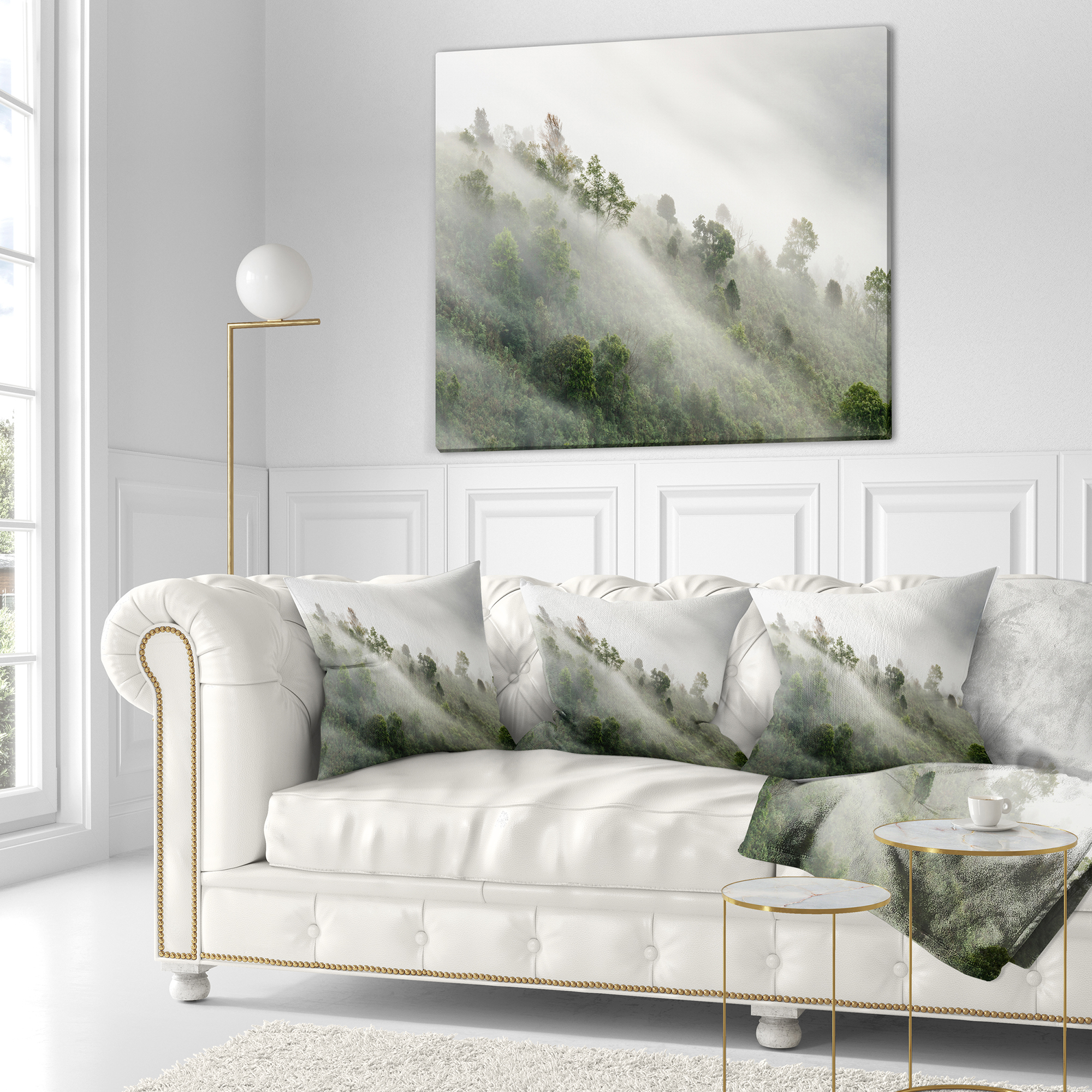 Designart Mystical Foggy Mountain Slope - Landscape Photography Throw Pillow - 16x16