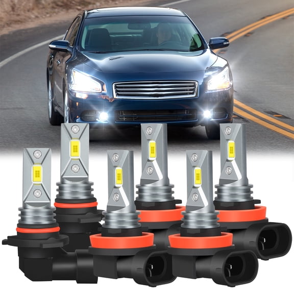 For 2009-2014 Nissan Maxima LED Headlight Bulbs 9005 H11 High/Low Beam H11 H8 Fog Light White 6pcs