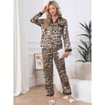 thumbnail image 2 of DARING DIVA Women's Satin Pajama Set Silky Long Sleeve Button Down Sleepwear M Brown, 2 of 7