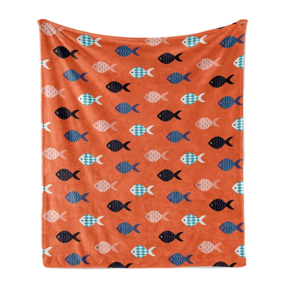Peach Soft Flannel Fleece Throw Blanket, Fishes Motif Nautical Marine Sea Underwater Creature Animal Aquarium, Cozy Plush for Indoor and Outdoor Use, 60" x 80", Persian Blue Salmon Teal, by Ambesonne