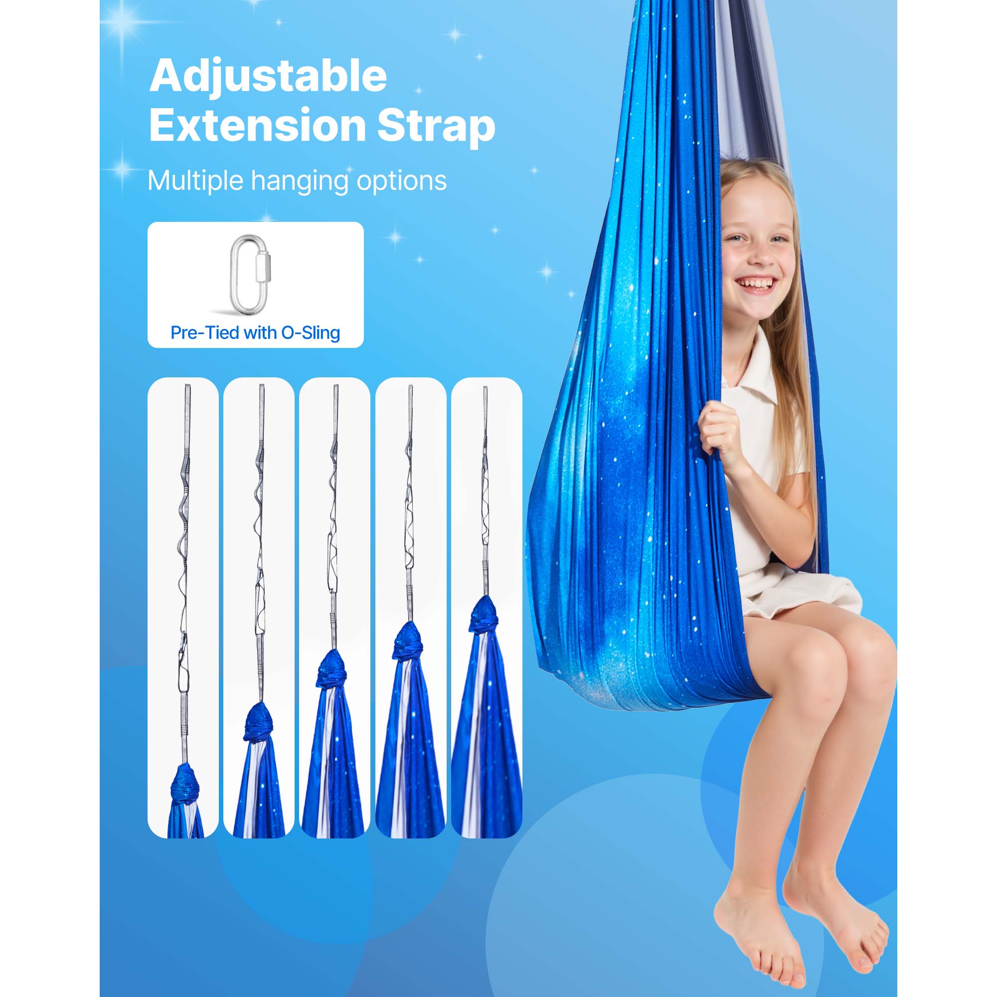 KFFKFF Sensory Swing with Double-Layer Fabric, Indoor & Outdoor Hammock for Kids, 360° Swivel Hanger, O-Sling, Supports up to 300lbs, Adjustable Aerial Yoga Hanging Swing