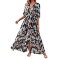 thumbnail image 1 of Vestido Bohemio Floral Vestido Largo Con Abertura Lateral Vestido de Veranovestido de Verano Para Mujer Casual Media Manga Boho Impreso Con Cuello en V Dividir Con Cinturón Vestidos Odeerbi  ODB116201, 1 of 8