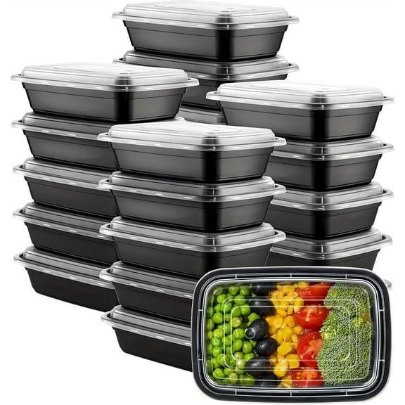 elitegadget (150-Containers) 30 oz Meal Prep Food Box Containers with Lids - Reusable To Go Disposable Take Out Bowls Plastic Microwavable Reusable Lunch Containers