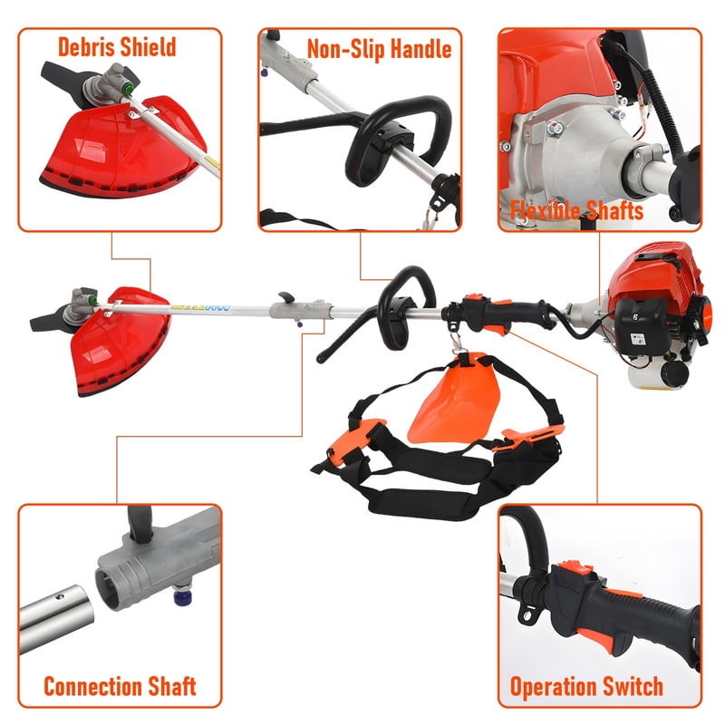 Floseru 5 in 1 Weed Wacker Gas Powe, 52CC 2-Stroke String Trimmer/Edger, Pole Saw, Hedge Trimmer and Brush Cutter Blade with Extension Pole – Gas Powe Yard Tool for Landscaping