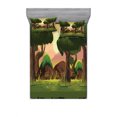 thumbnail image 2 of Forest Bedding Set with Sheet & Covers, Animation Game Scenery Inspired Graphic Woodland and Trees with Sunset Background, Printed Bedroom Decor 2 Shams, 4 Sizes, Multicolor, by Ambesonne, 2 of 3