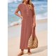 thumbnail image 2 of Vestido de verano KIRUNDO de punto acanalado Henley Maxi Brick Red, 2 of 6