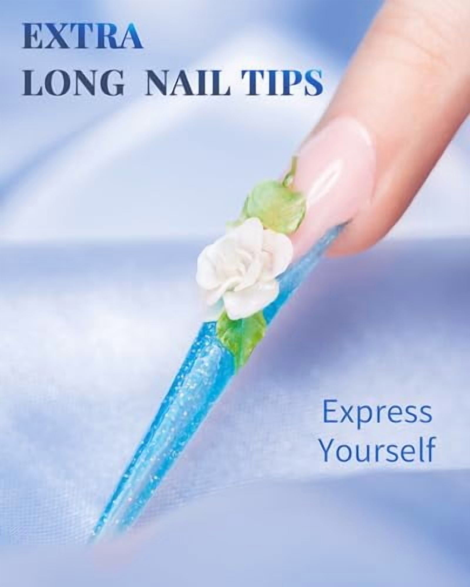 240 Pcs Half Cover Coffin Nail Tips Clear Acrylic Extra Long False Nail Tips with Glue, Clipper, Files and Cuticle Fork for Salons and Home DIY
