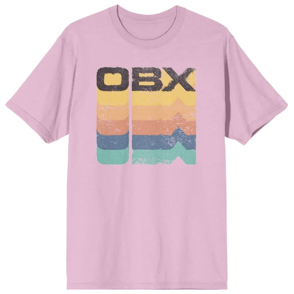 Outer Banks OBX Layered Stripes Men's Cradle Pink Crew Neck Short Sleeve T-shirt-Medium