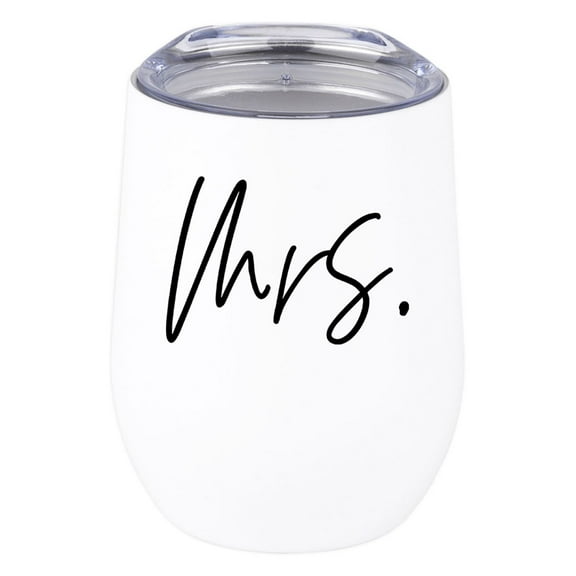 Koyal Wholesale Mrs. Wine Tumbler with Lid 12 Oz Stemless Stainless Steel Insulated