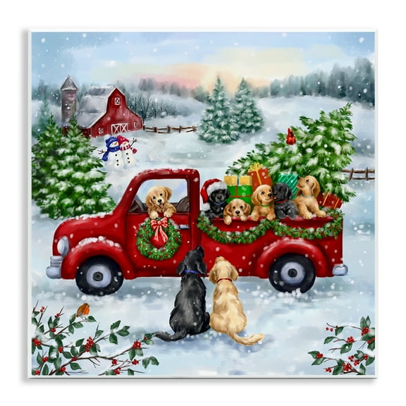 Stupell Industries Holiday Truck & Tree Holiday Painting Unframed Art Prints Wall Art, 12 x 12