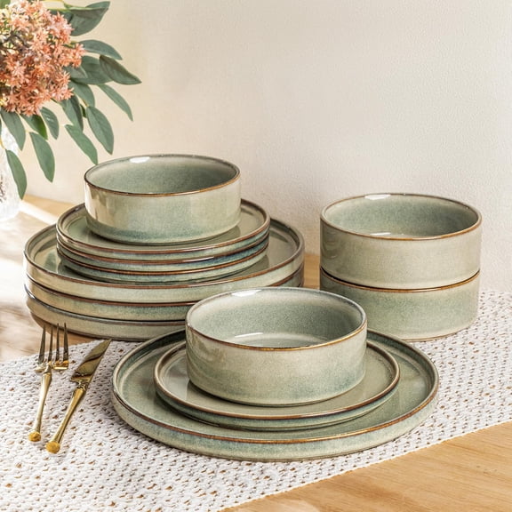 Stoneware Dinnerware Set for 4 12-Piece Plates and Bowls Reactive Glaze